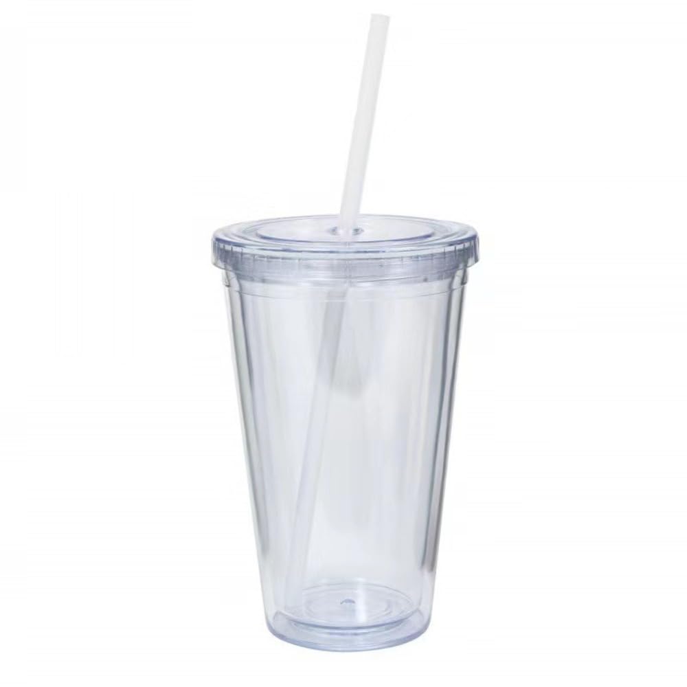 650ml Clear Tumbler with Lid and Straw O213398