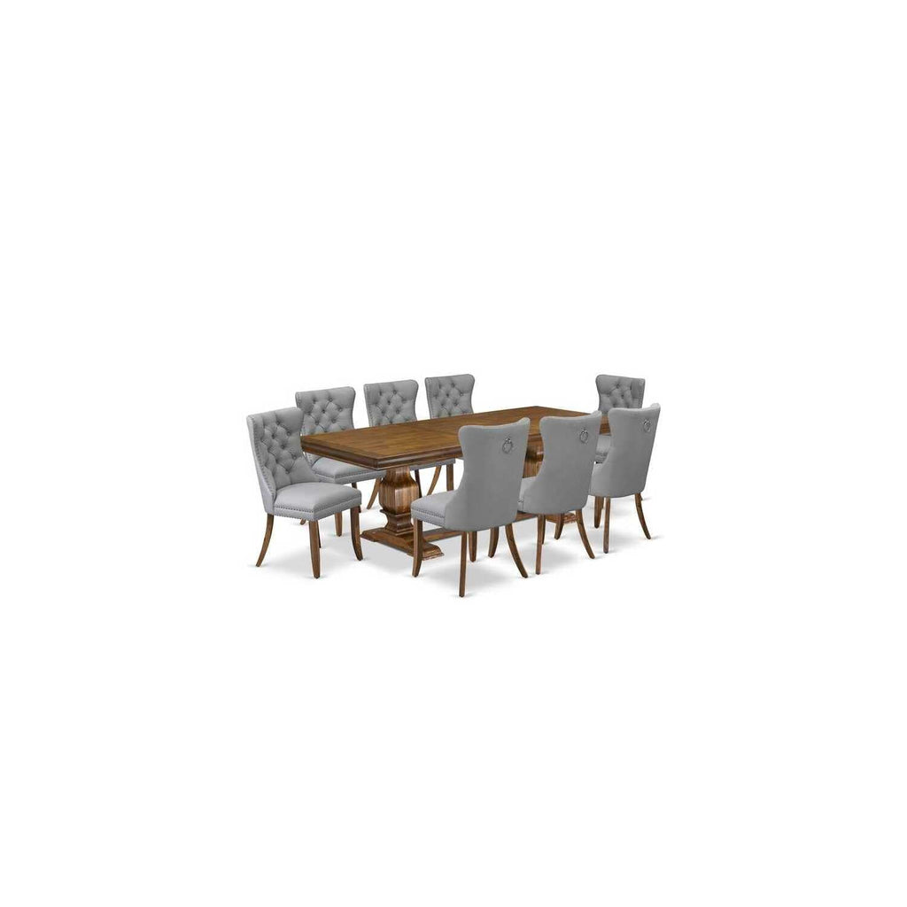 9 Piece Dining Table Set with 8 Light Gray Faux Leather Chairs F5533