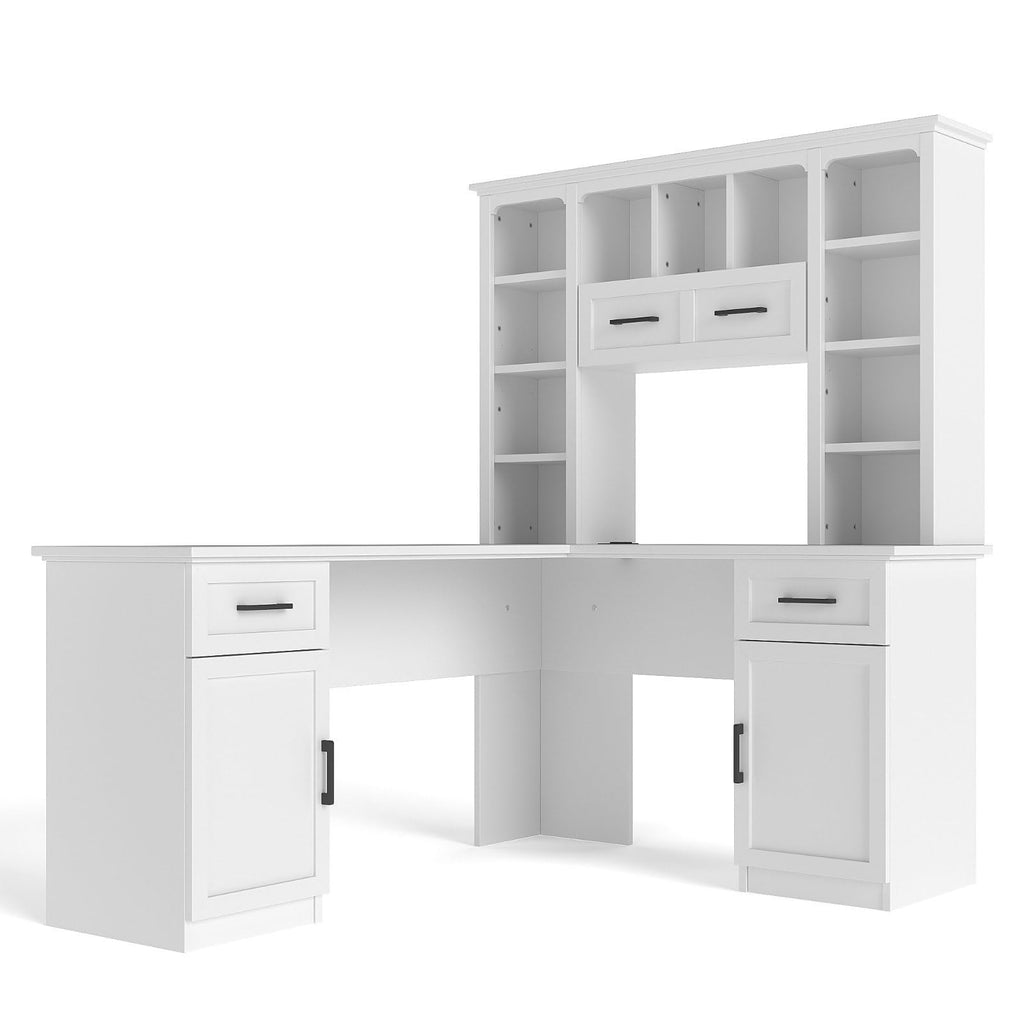 White L-Shaped Computer Desk with Hutch and Storage P169