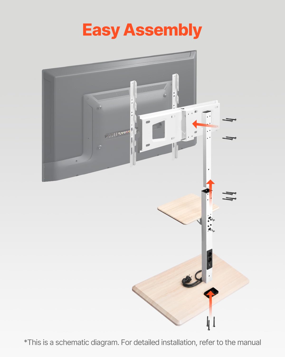 Rolling TV Stand for 32-70 Inch Screens, Height Adjustable with Tray Q5385