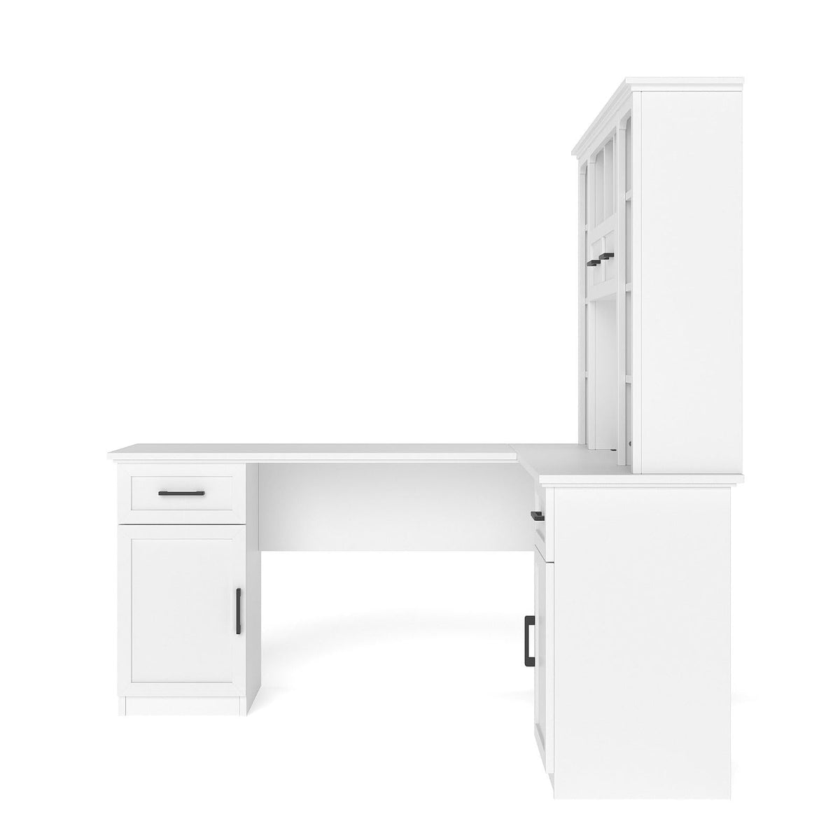 White L-Shaped Computer Desk with Hutch and Storage P169