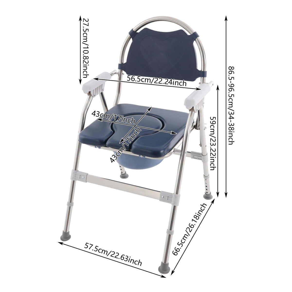 3 in 1 Commode Chair with Arms, Adjustable Height, Padded Seat, Toilet Bucket Q202