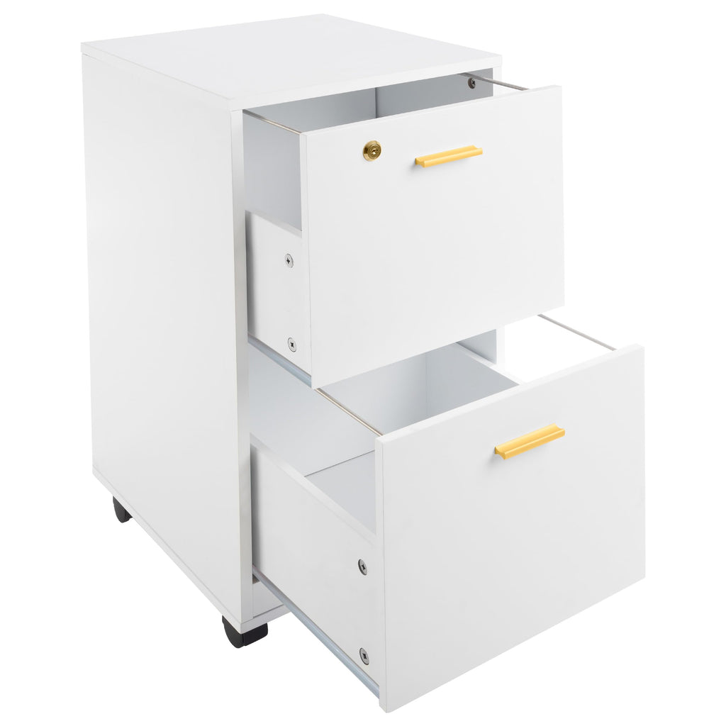 White 2 Drawer Wooden File Cabinet with Lock J18379