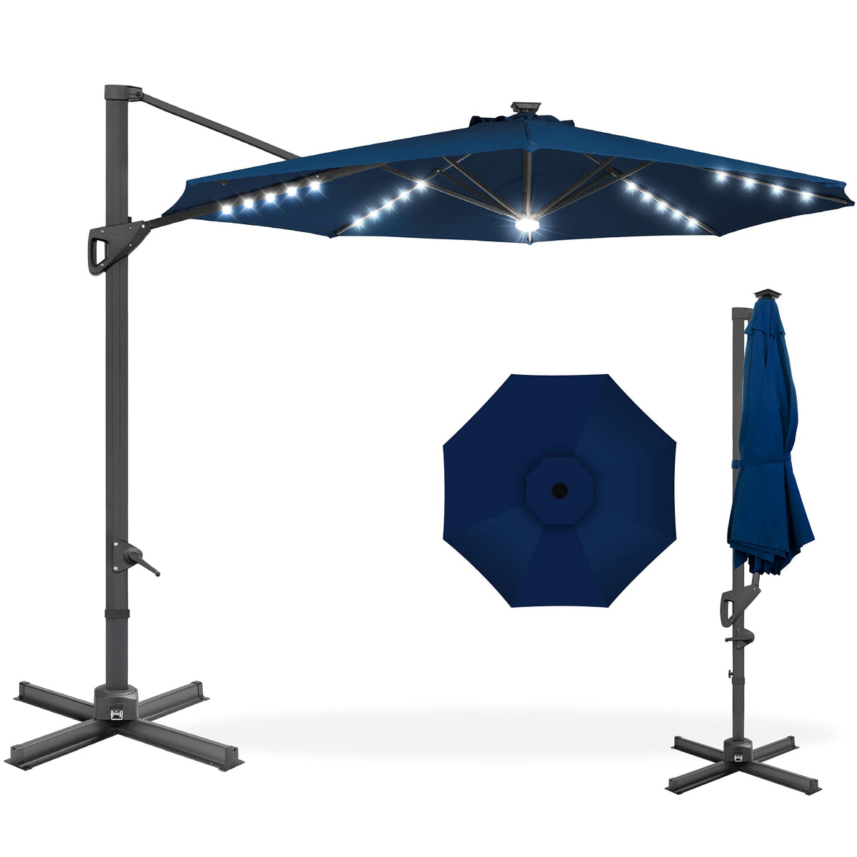 10ft Solar LED Cantilever Patio Umbrella I880
