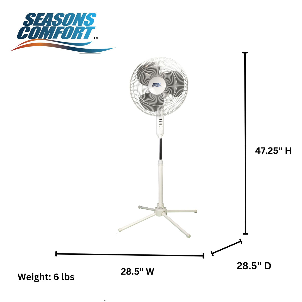16 Inch Oscillating Pedestal Fan White 3 Speeds Adjustable Height Q82152