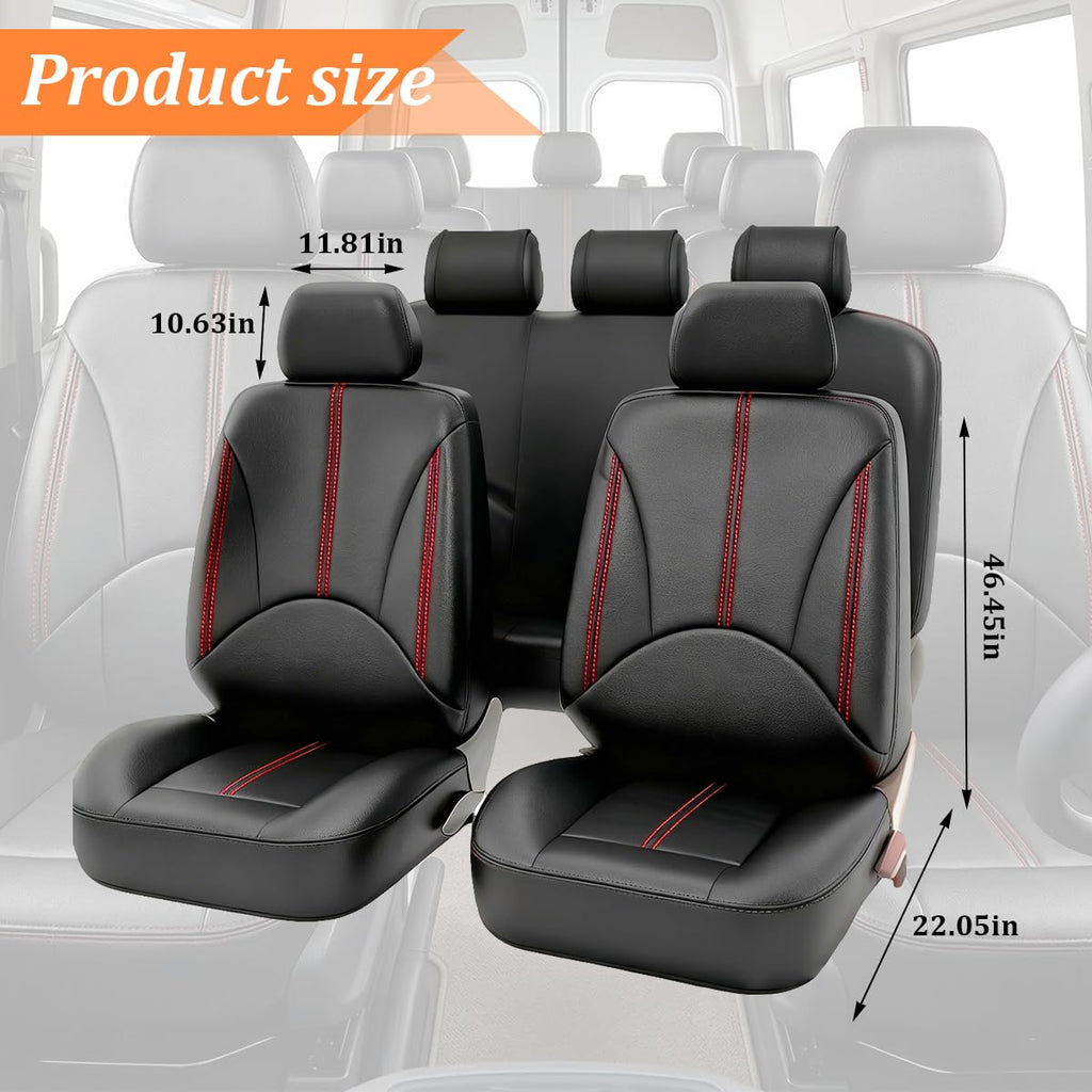 Black Red Leather Car Seat Cover Full Set E641
