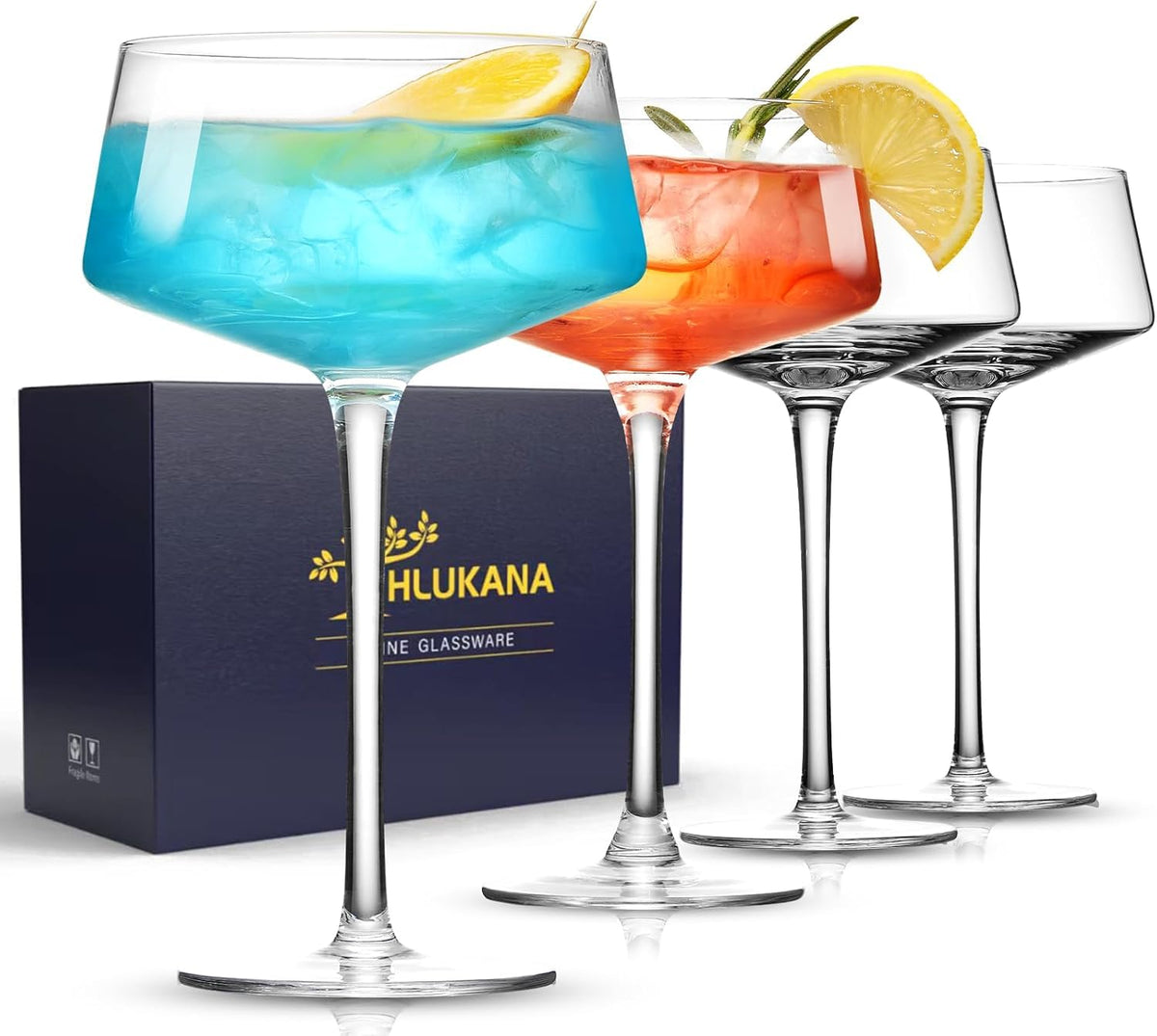 Hand Blown Martini Glasses Set of 4, 8 oz Crystal Cocktail Glass R2223