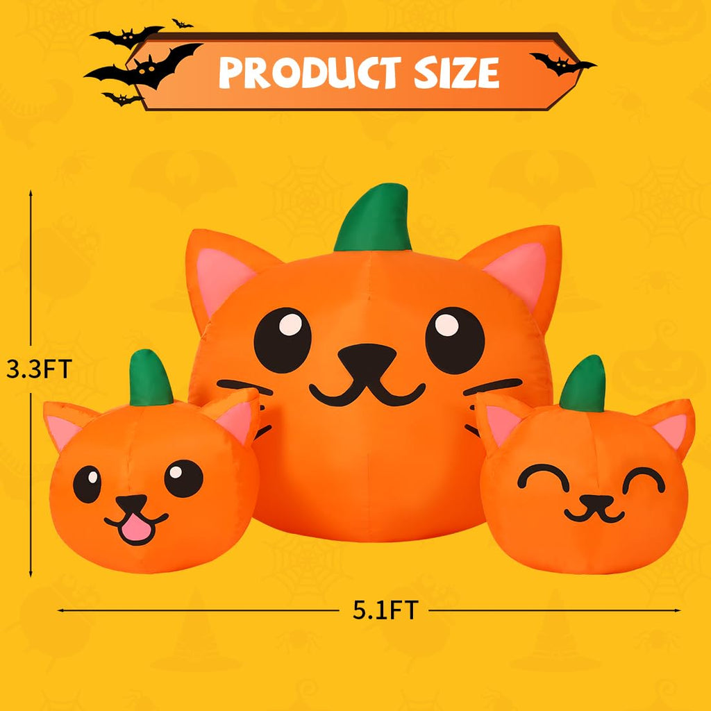 5FT Inflatable Three Pumpkin Cat Head with Built-in LEDs I409133
