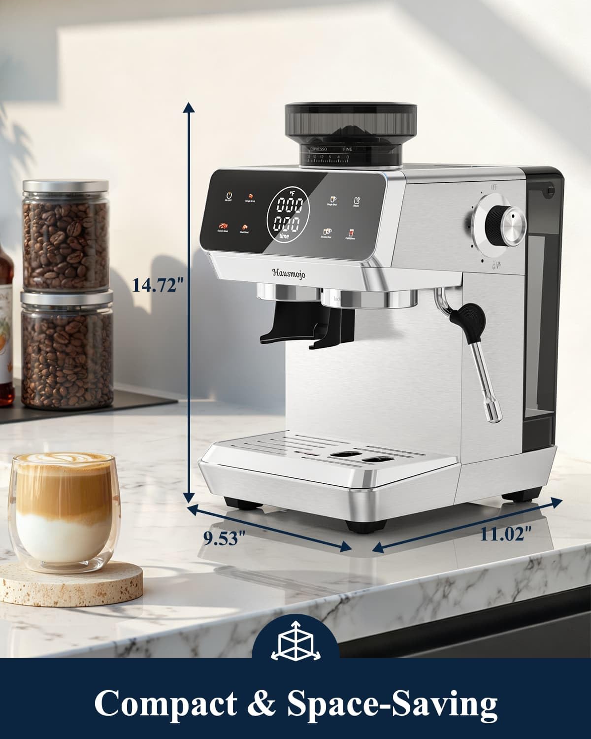 Espresso Machine with Burr Grinder and Steam Wand F2340