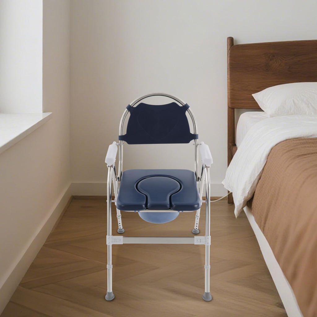 3 in 1 Commode Chair with Arms, Adjustable Height, Padded Seat, Toilet Bucket Q202