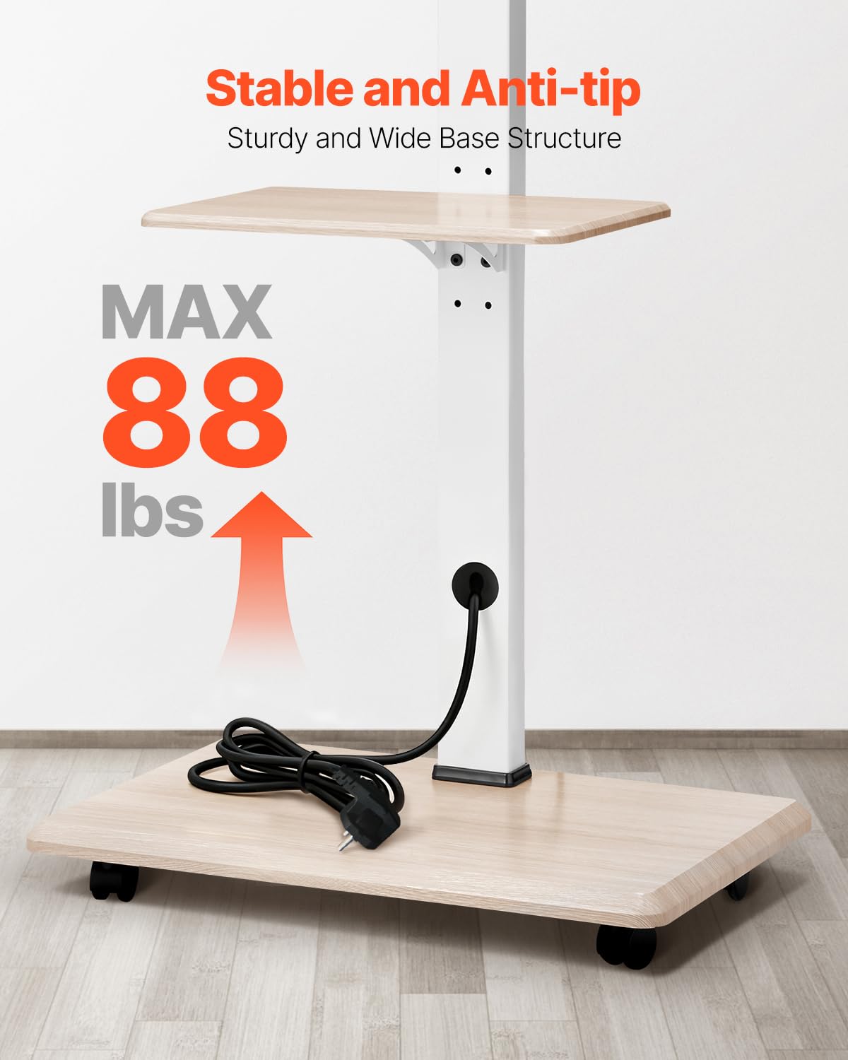 Rolling TV Stand for 32-70 Inch Screens, Height Adjustable with Tray Q5385