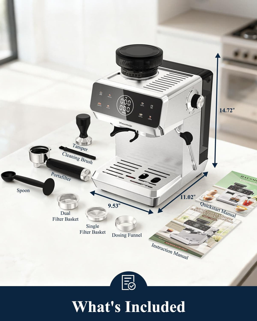 Espresso Machine with Burr Grinder and Steam Wand F2340