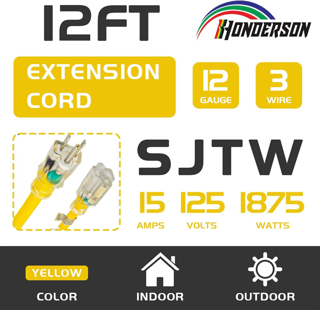 Yellow 12 Ft 12 Gauge Outdoor Extension Cord N347486