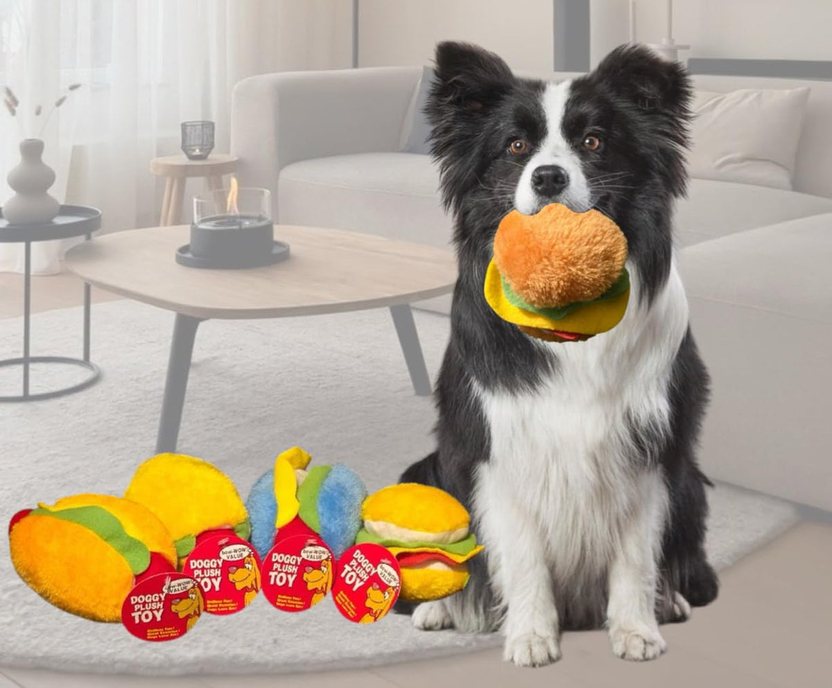 Hot Dog and Hamburger Plush Dog Chew Toy 2 Pack D51065