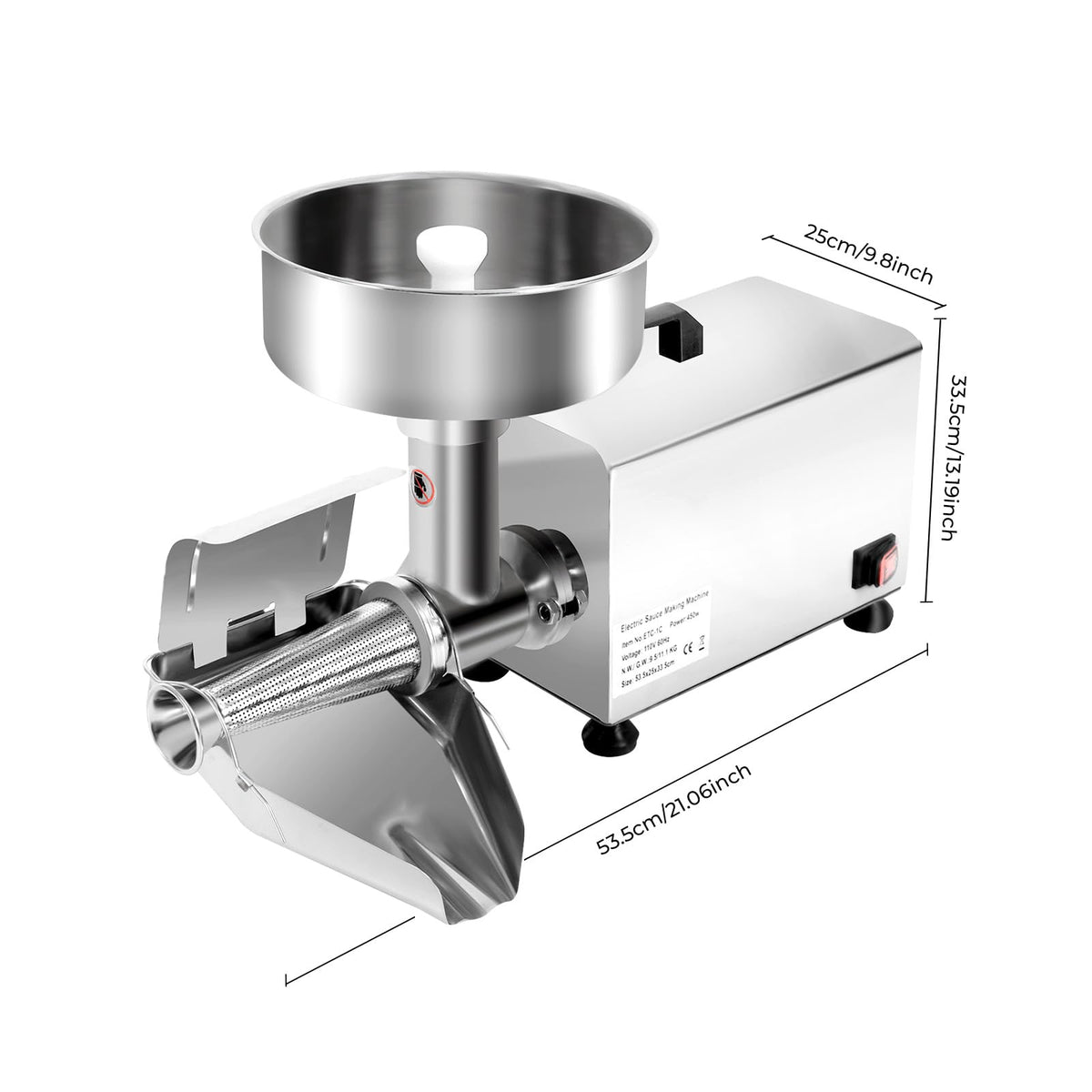 450W Electric Food Strainer with Filter and Trough U1900