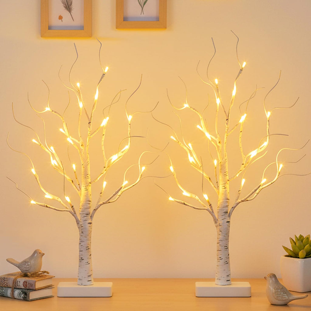 Lighted Birch Tree 2 Pack with 24 LED Battery Powered Timer Y38613