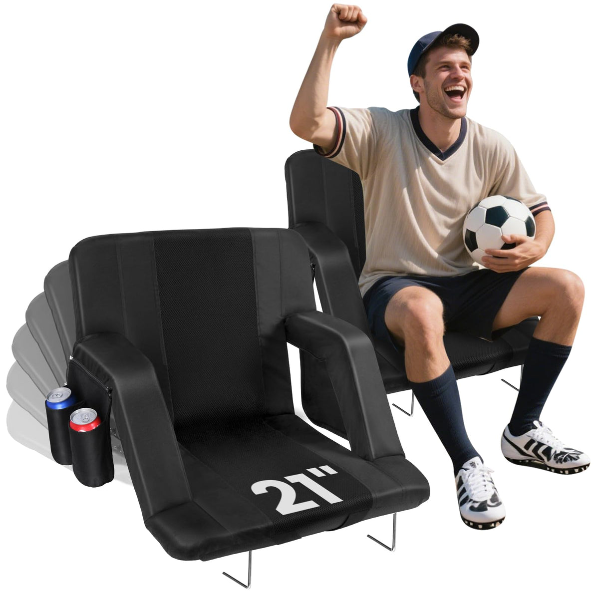 2 Pack Portable Folding Stadium Seats with Back Support and Cushion L893358