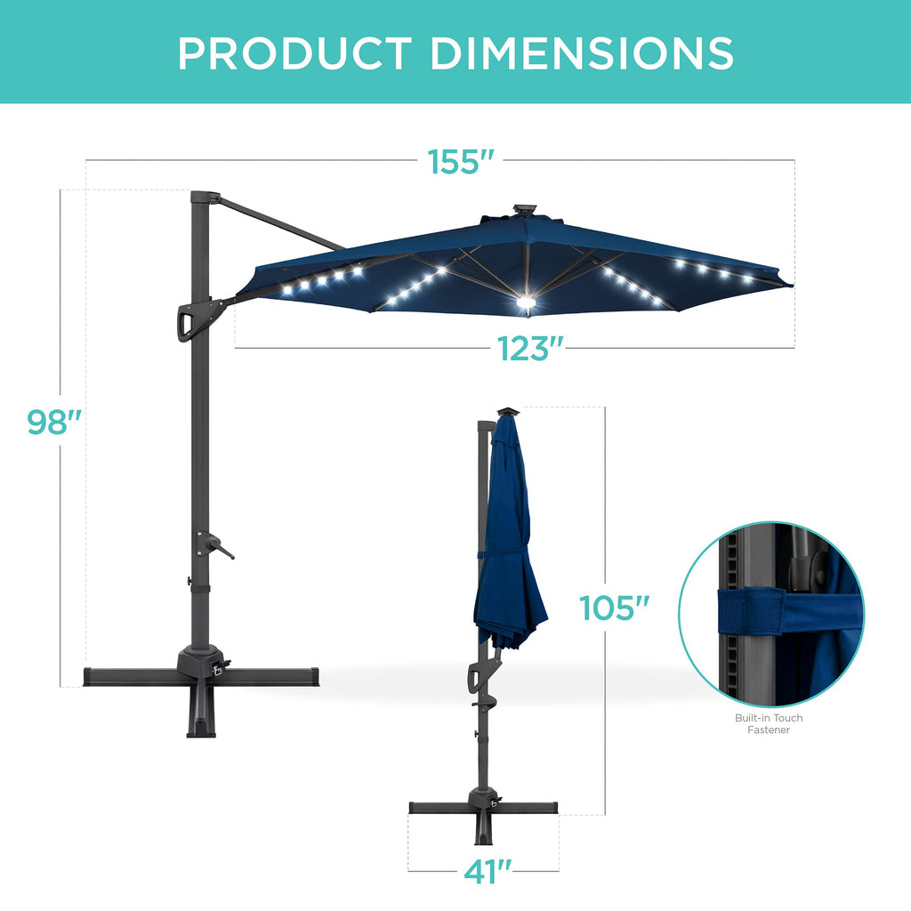 10ft Solar LED Cantilever Patio Umbrella I880