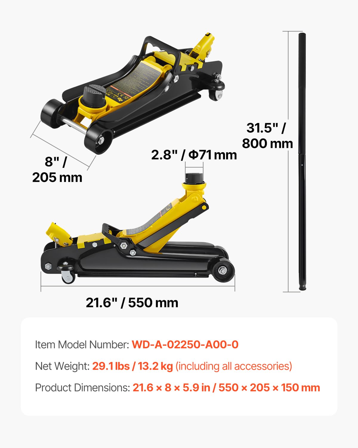 2.5 Ton Low Profile Steel Floor Jack C11196