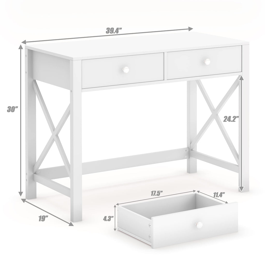 White Home Office Desk with Drawers N15012