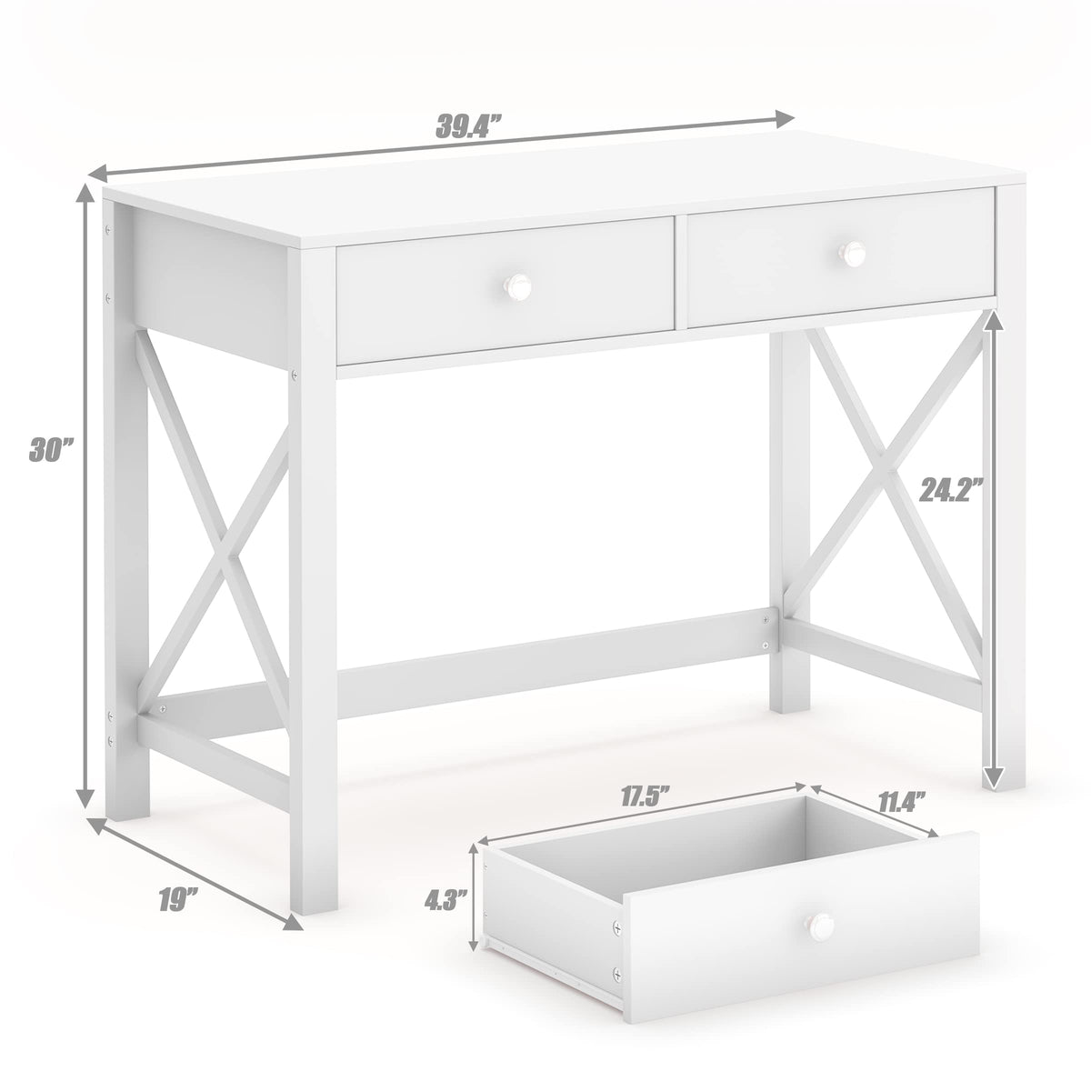 White Home Office Desk with Drawers N15012