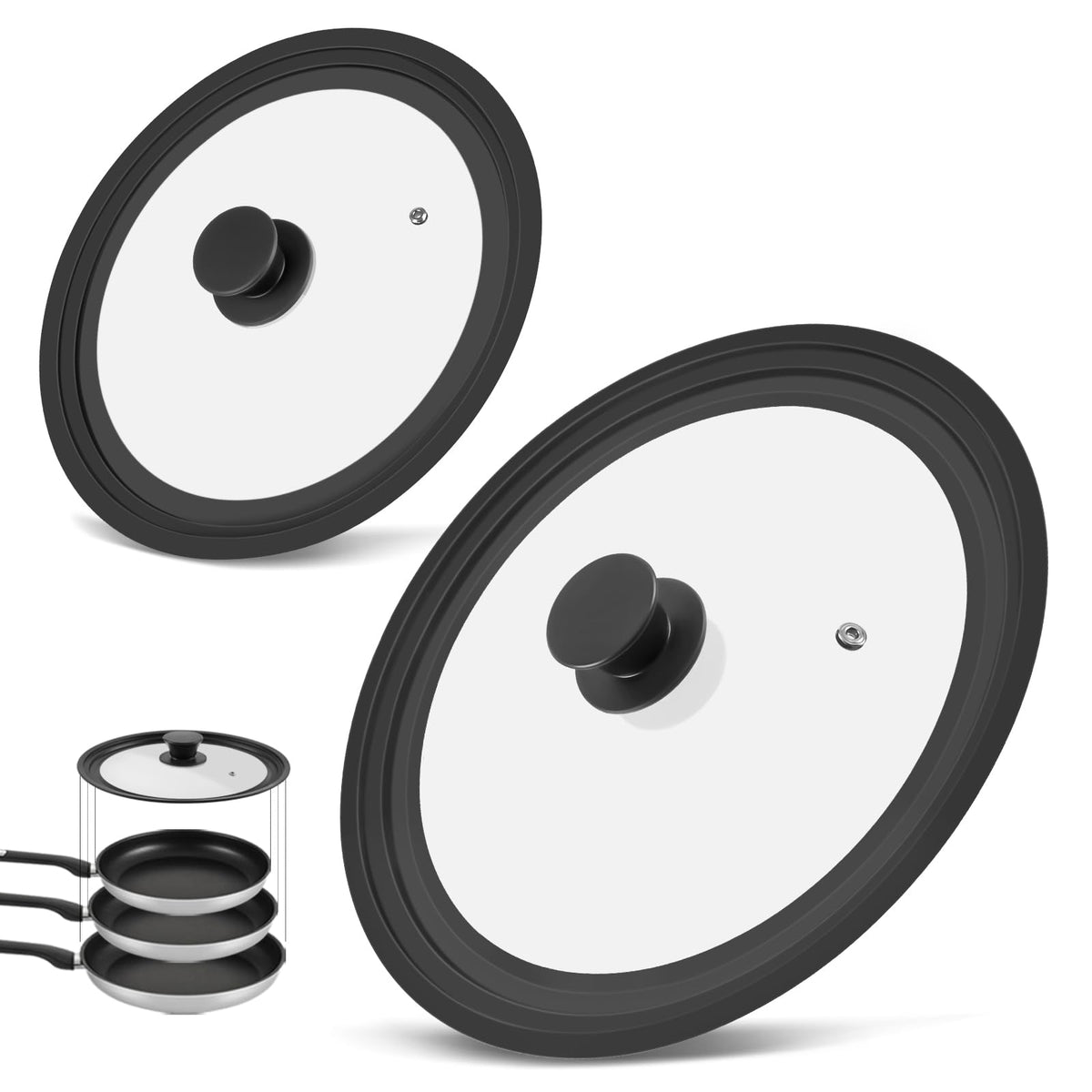 2 Pack Silicone Tempered Glass Universal Lid for Pots Pans and Skillets F9387