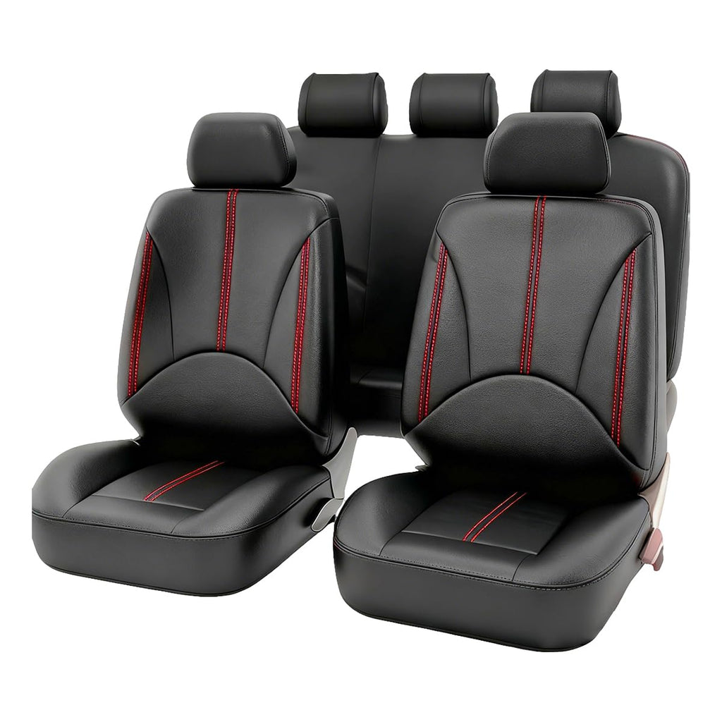 Black Red Leather Car Seat Cover Full Set E641