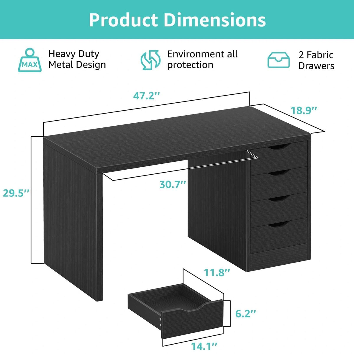 Black Computer Desk with Drawers Q763594