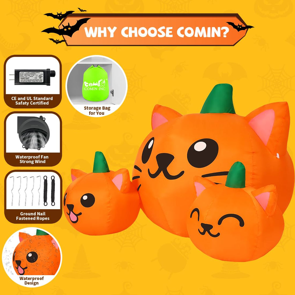 5FT Inflatable Three Pumpkin Cat Head with Built-in LEDs I409133