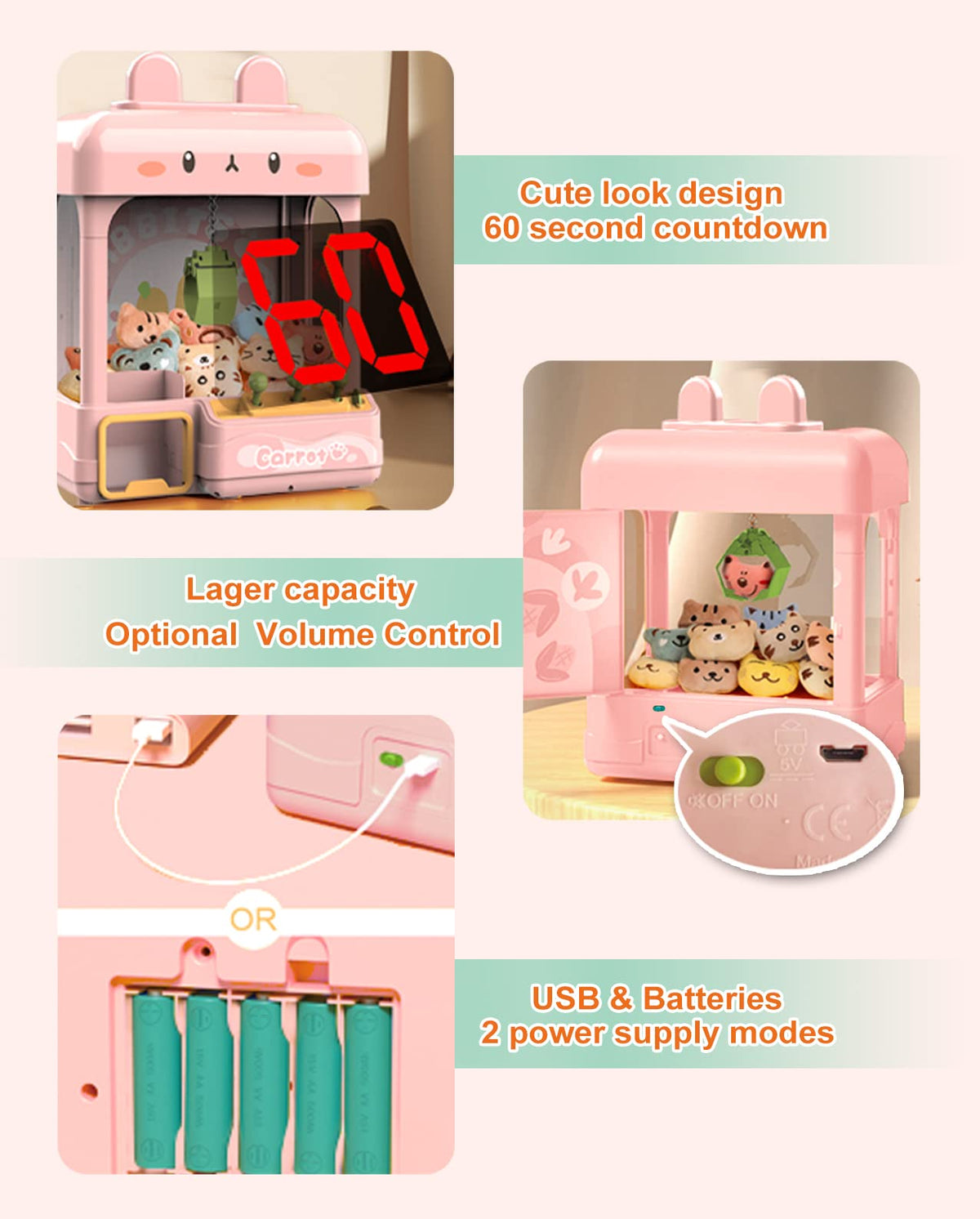 Large Claw Machine with Prizes, Adjustable Sound & Light, Mini Vending Machine, Electronic Arcade Crane Game, Candy Dispenser Toy L595488