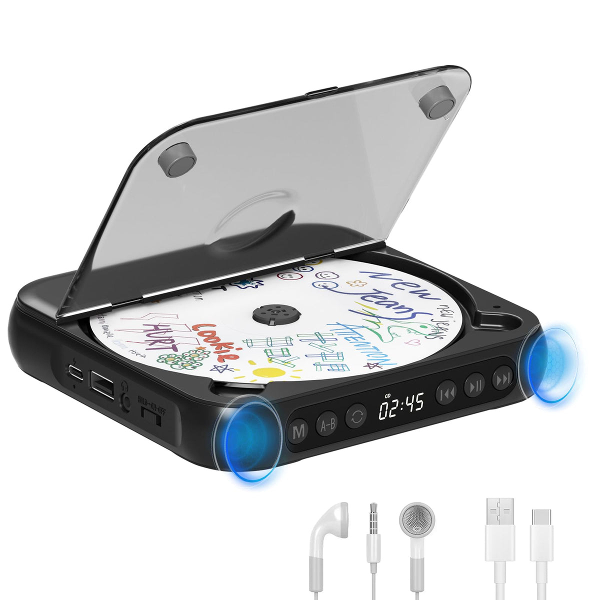Black Portable Bluetooth CD Player P620