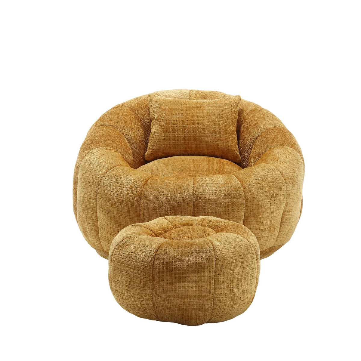 Yellow Chenille Bean Bag Chair with Ottoman and Pillow H34155