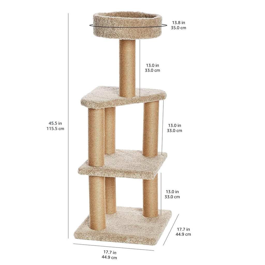 Beige Multi-Level Cat Tree Tower with Scratching Posts D6318