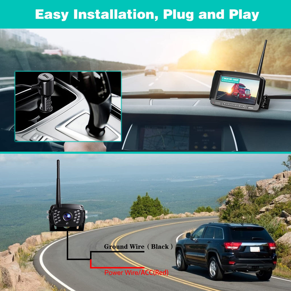 Wireless Backup Camera 7 Inch Monitor Rear View Camera System IP69 Waterproof Night Vision H13706