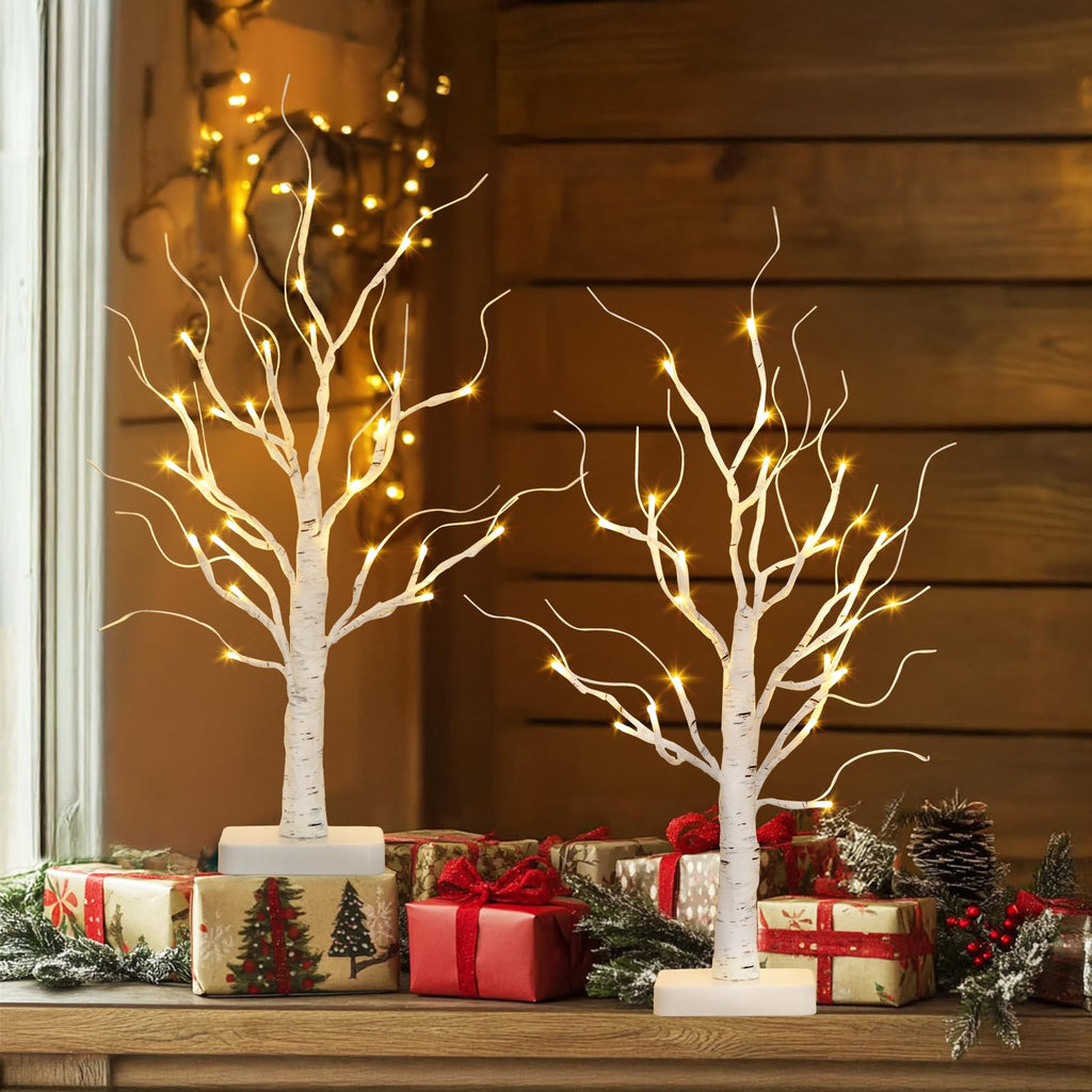 Lighted Birch Tree 2 Pack with 24 LED Battery Powered Timer Y38613