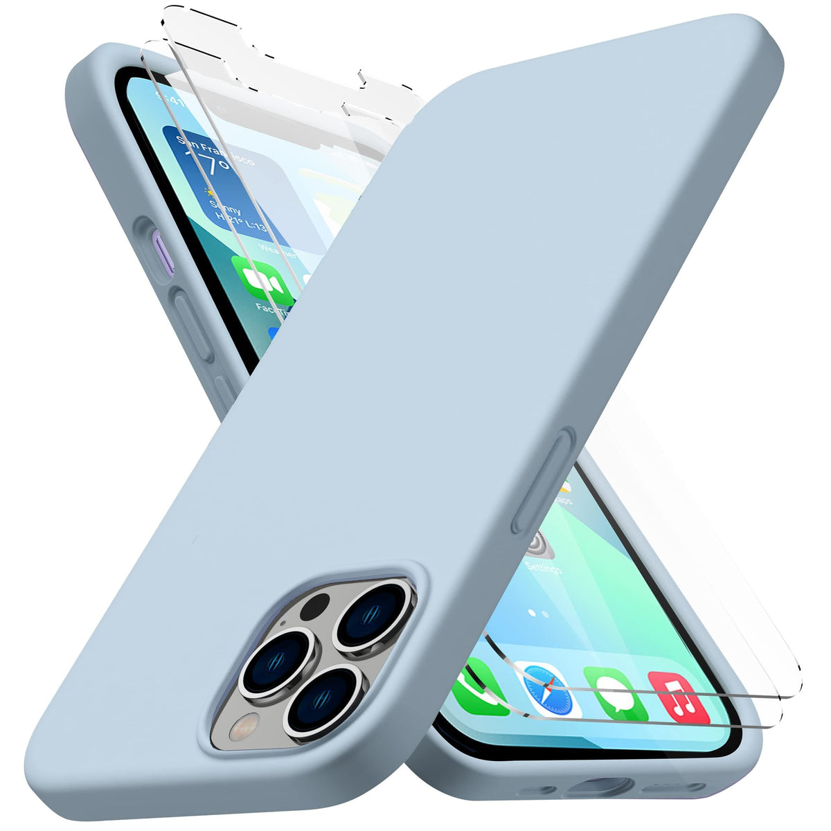 Light Blue Silicone Case with Glass Screen Protectors Q23821