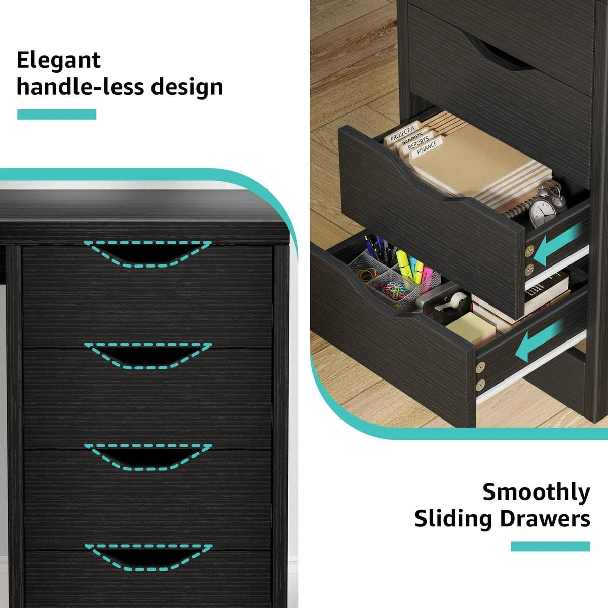 Black Computer Desk with Drawers Q763594