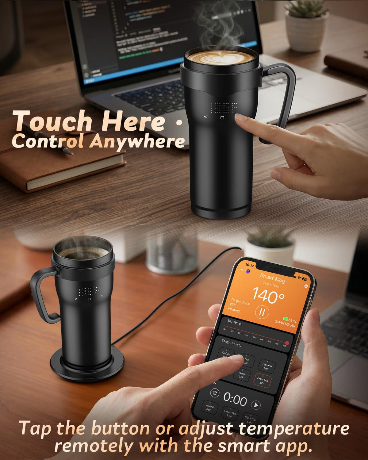 16oz Temperature Control Rechargeable Heated Mug U33988