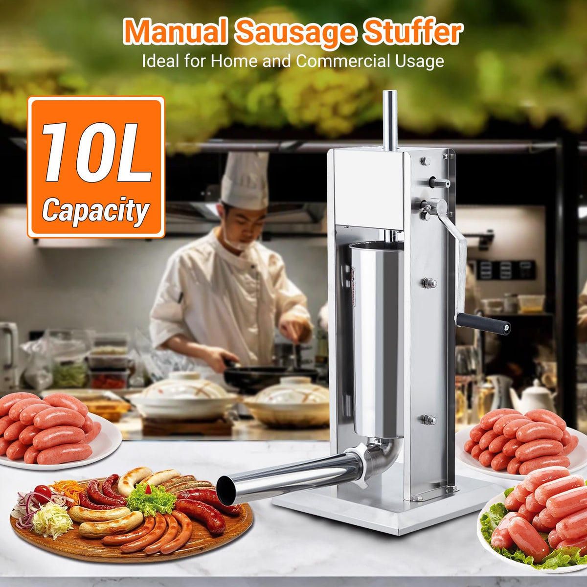 Manual Stainless Steel Sausage Stuffer with 5 Stuffing Tubes S979