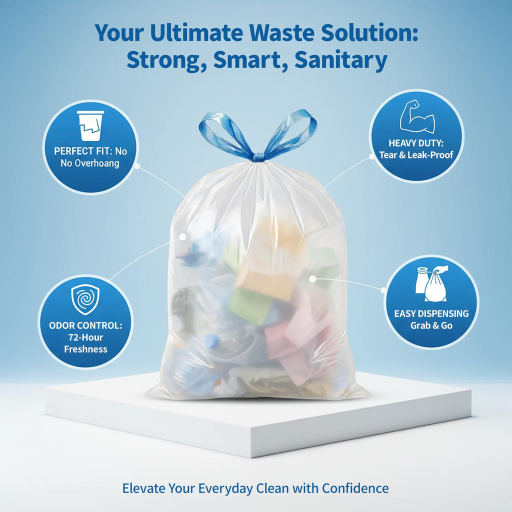 8 Gallon Drawstring Trash Bags 1.2 Mil Unscented 150 Count F729943