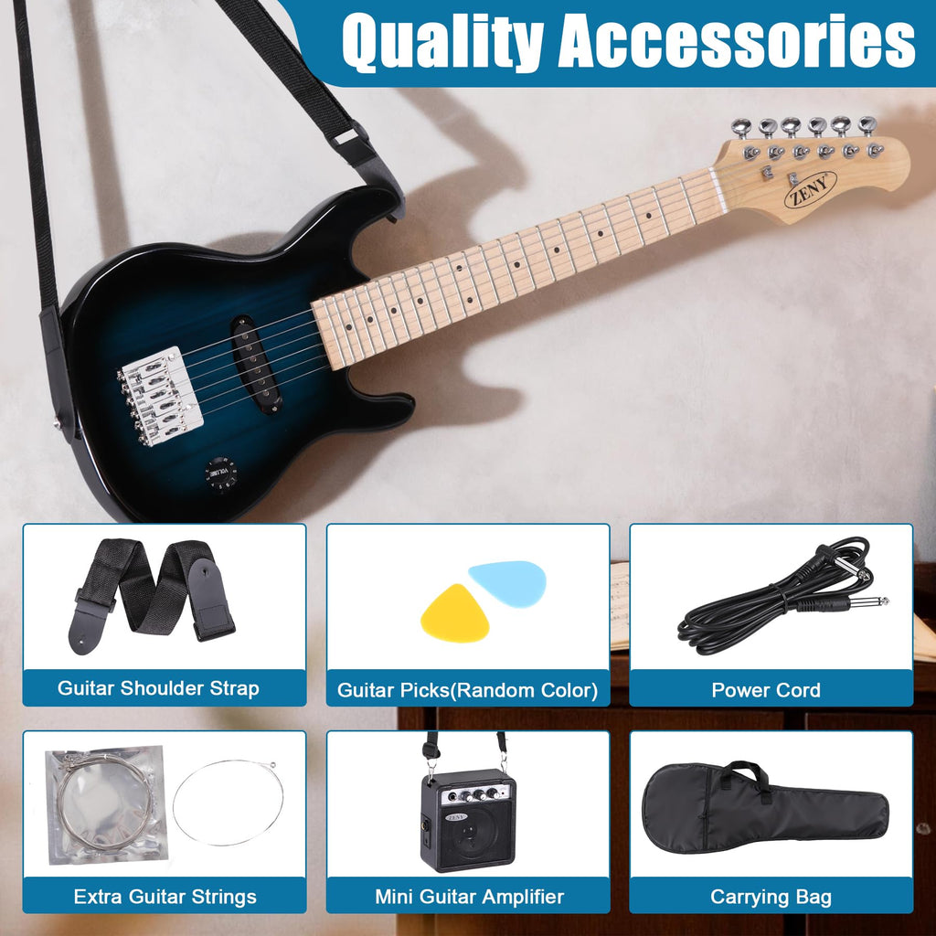 30 inch Kids Electric Guitar with 5w Amp, Gig Bag, Strap, Cable, Strings and Picks, Blue B737299