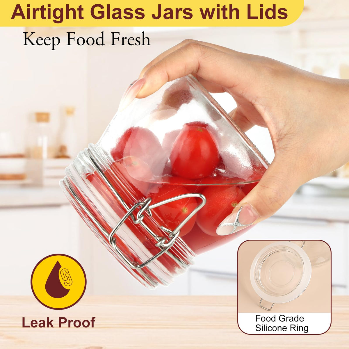 16oz Glass Jars with Airtight Lids, 6 Pack X195230