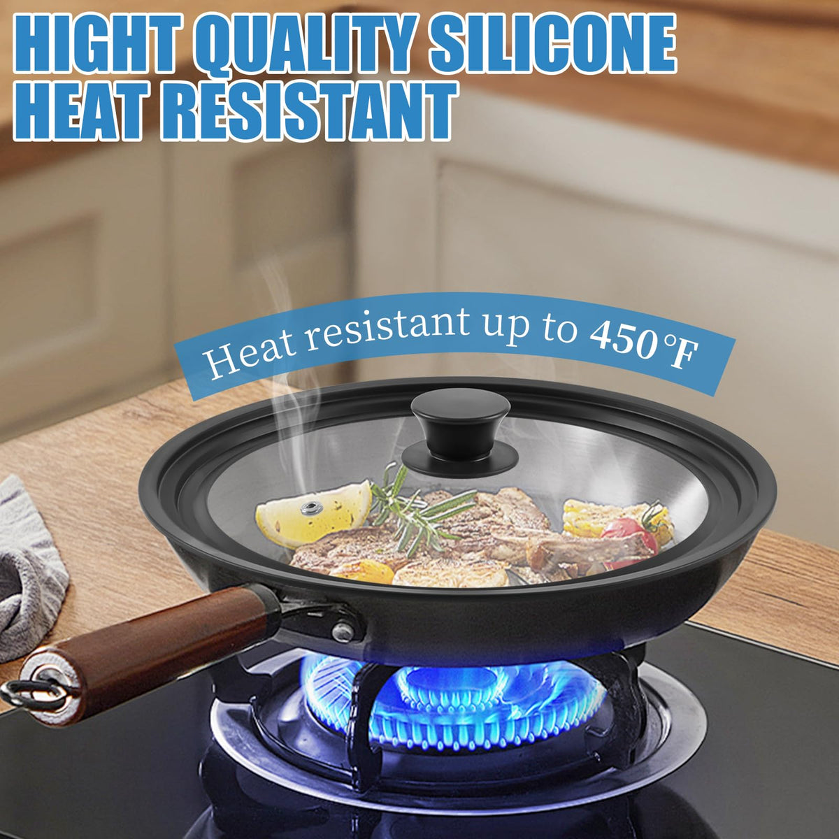 2 Pack Silicone Tempered Glass Universal Lid for Pots Pans and Skillets F9387