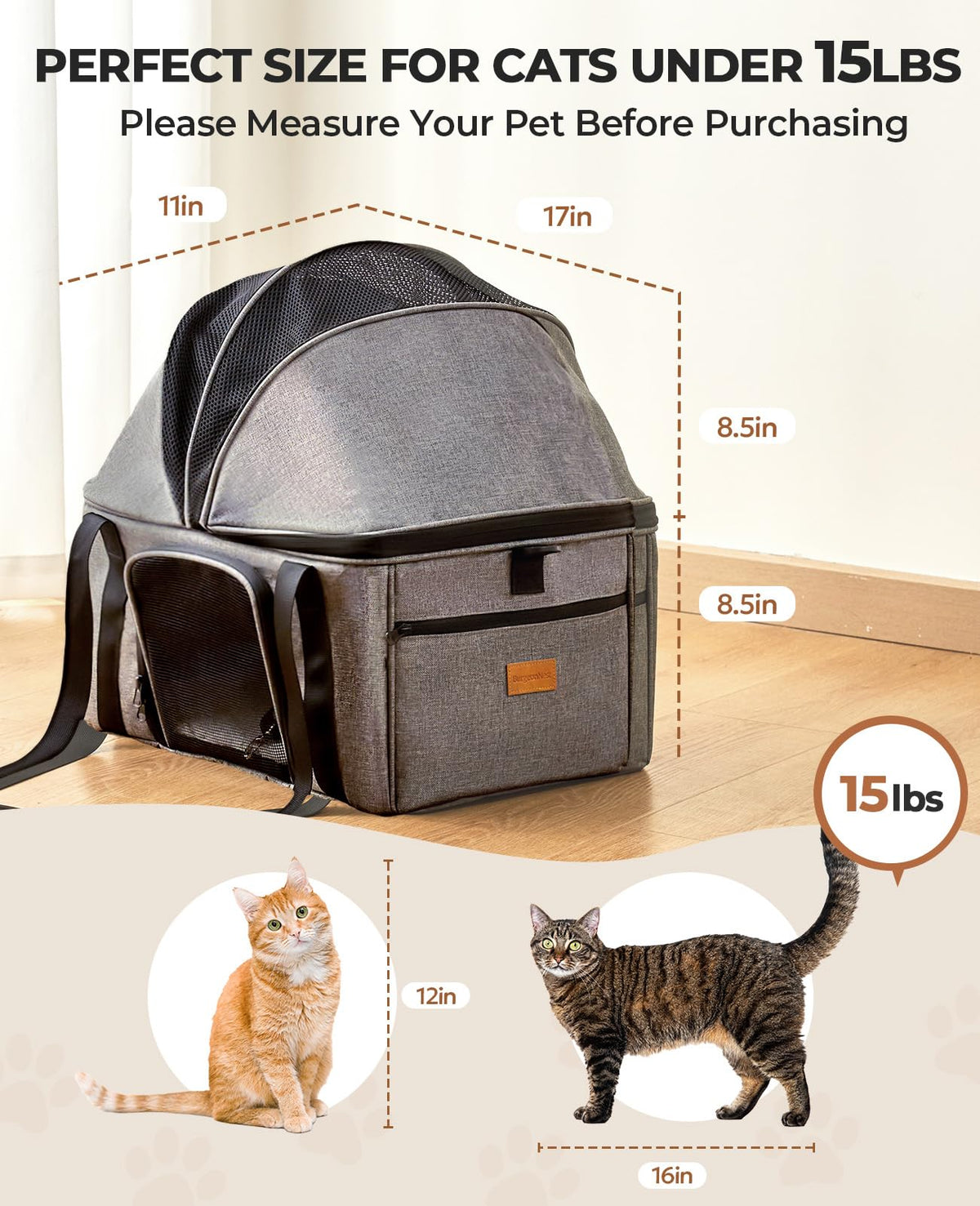 Top-Expandable Cat Carrier with Semi-Open Canopy R23003