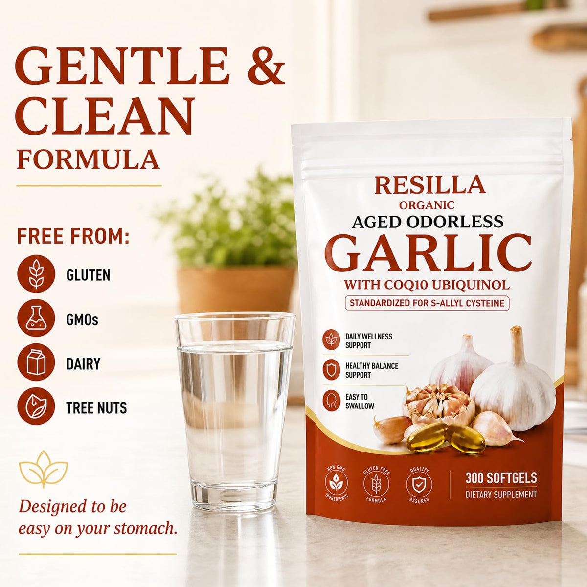 Organic Garlic Extract with CoQ10 Ubiquinol 300 Softgels G626443