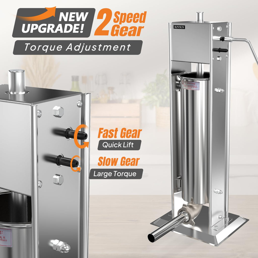 15LBS/7L Two Speed Stainless Steel Vertical Sausage Stuffer D2563