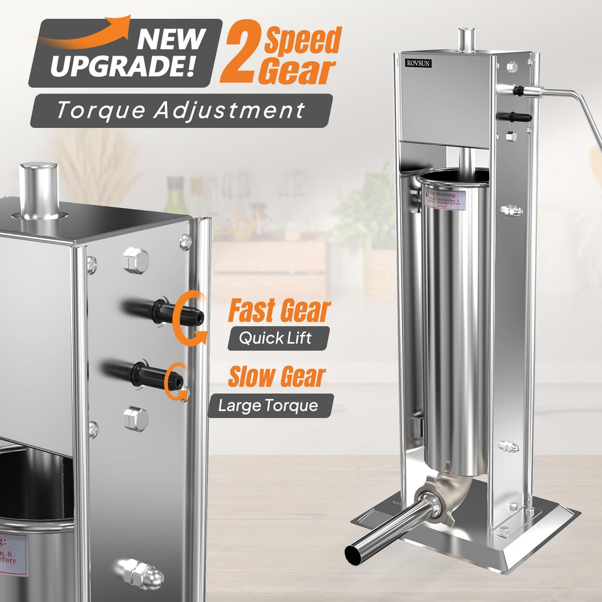 15LBS/7L Two Speed Stainless Steel Vertical Sausage Stuffer D2563