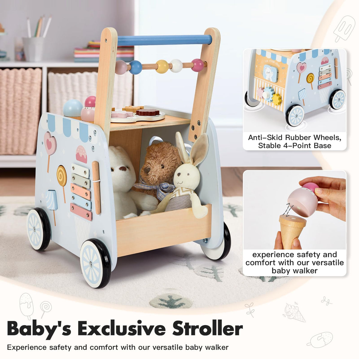 Wooden Baby Walker with Wheels U37674