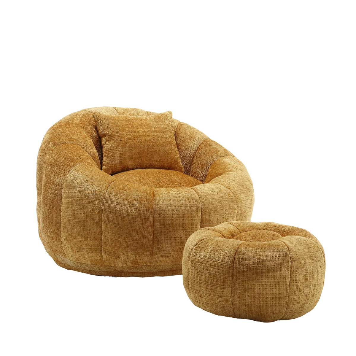 Yellow Chenille Bean Bag Chair with Ottoman and Pillow H34155