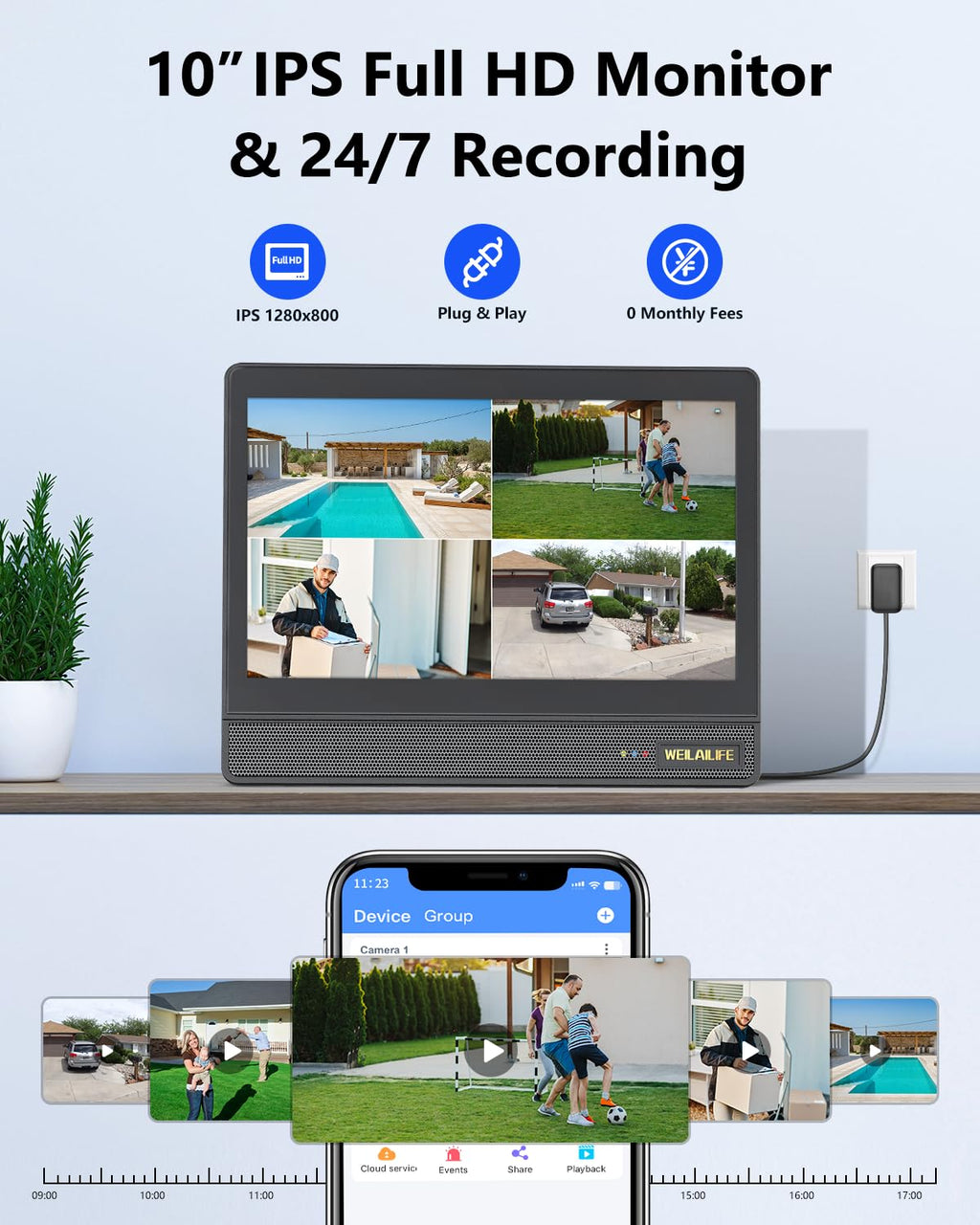 Wireless Security Camera System with 10" HD Monitor H5736